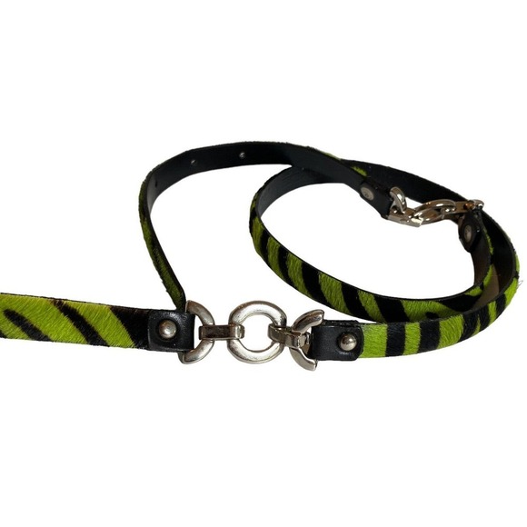Carlisle Vintage Skinny Black Green Zebra Calf Hair Leather Fashion Belt Sz M - Picture 4 of 10